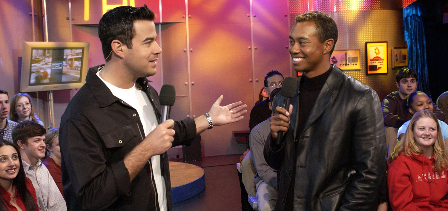Carson with Tiger Woods on TRL in 2002